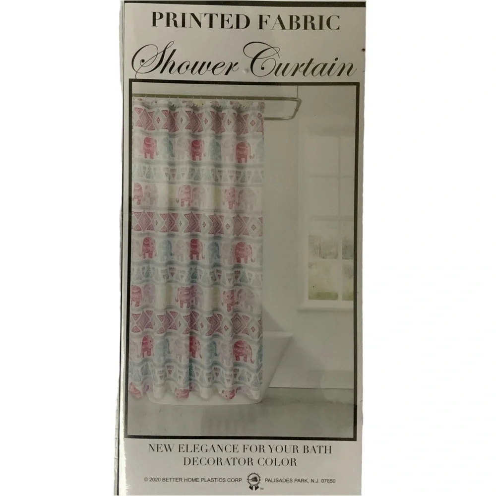 Shower Curtain Elephant Print Fabric Colorful Pink Teal Green NWT 70 x 72 in